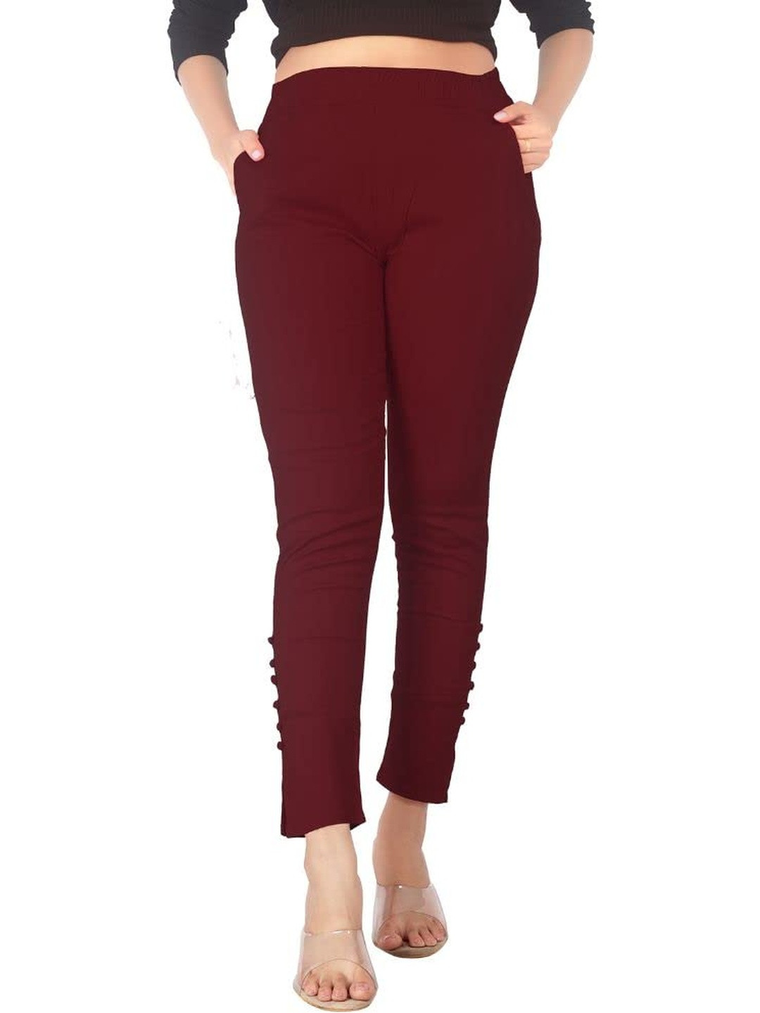 SAJATA Women White Cotton Casual Cigarette Trousers