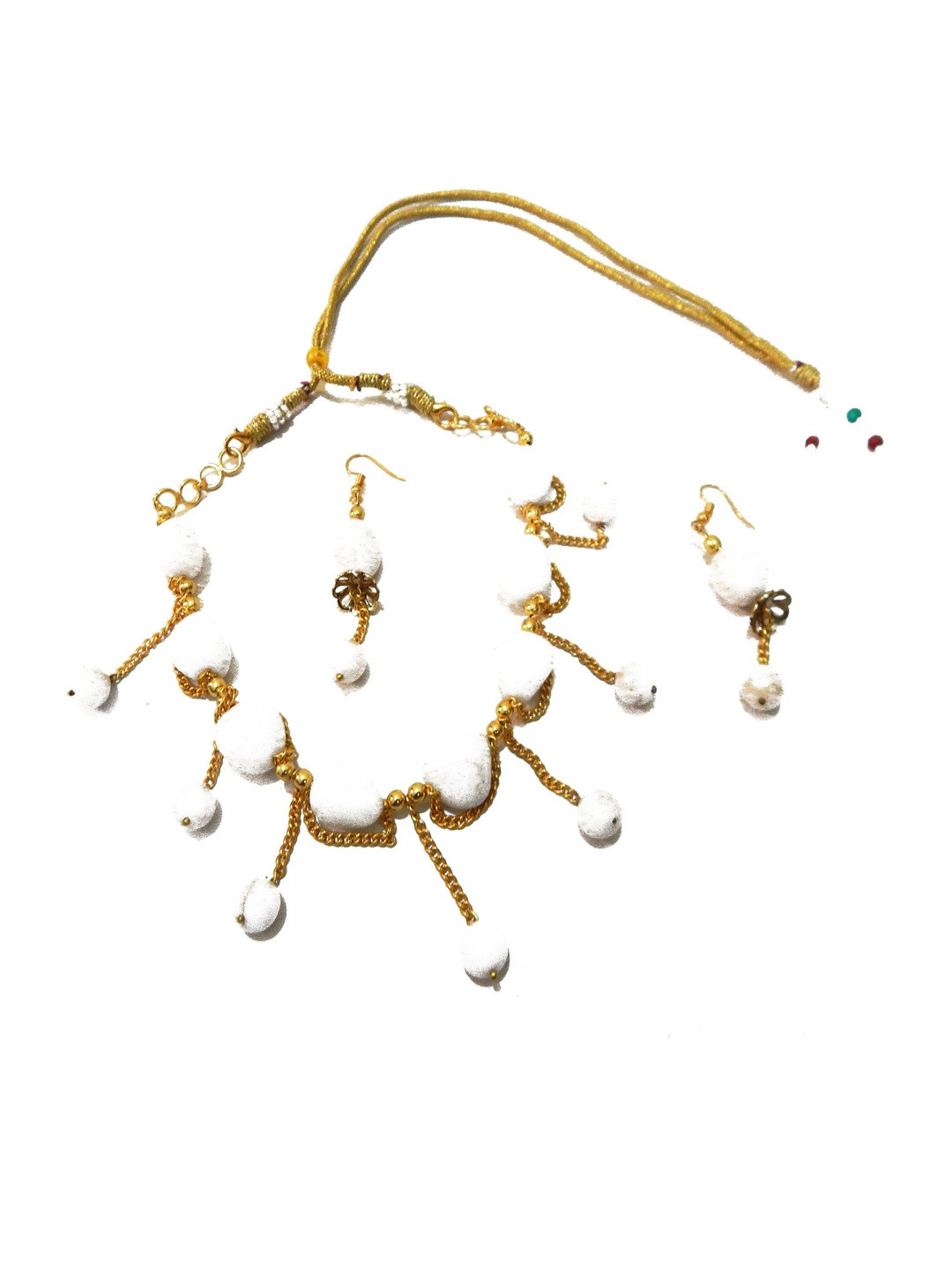 Jaya Vision Jewelry Gemstone White Agate Tumble & Beaded Crown Chakra Choker & Earrings