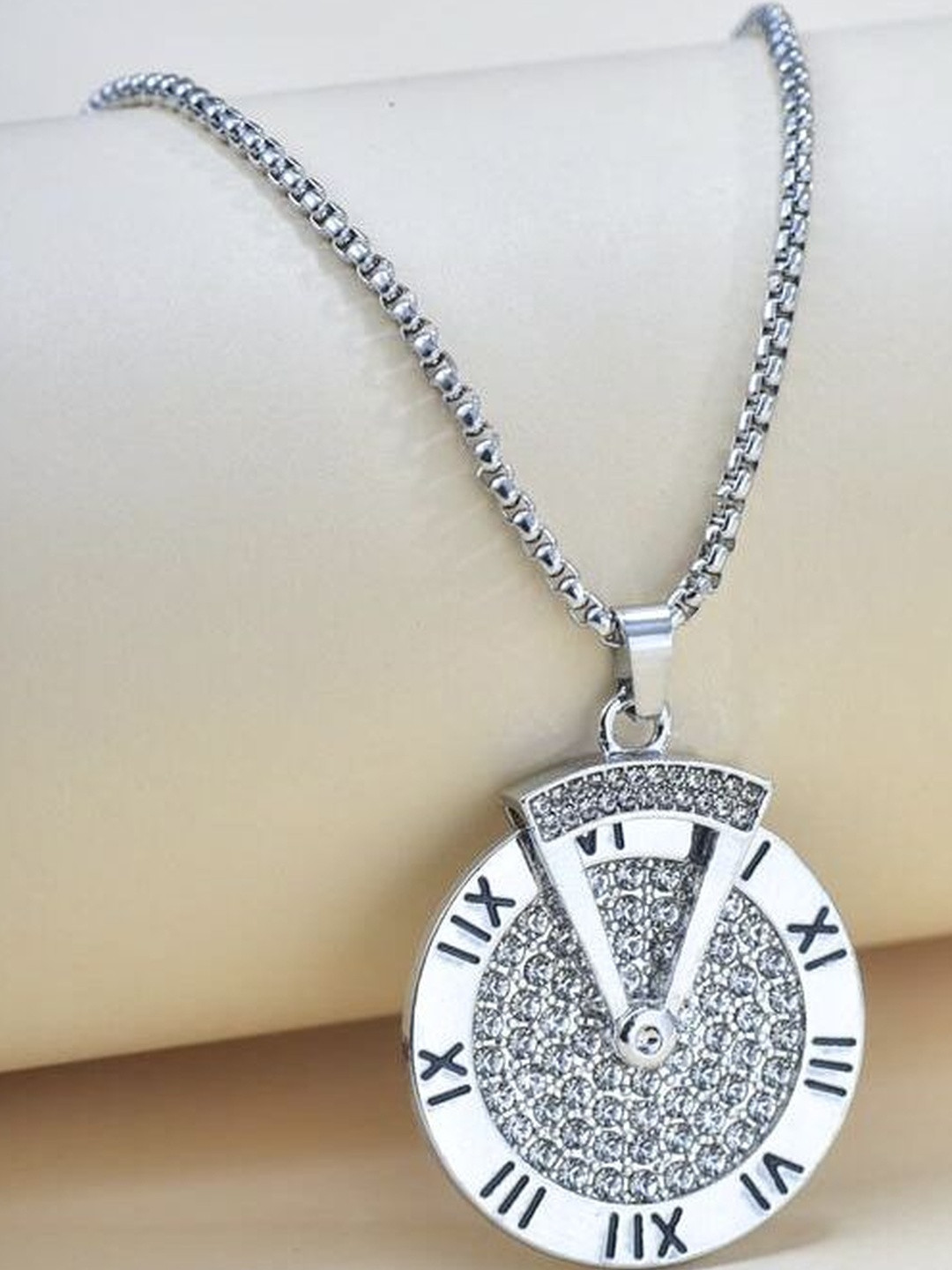 Minprice Unisex Silver-Plated Roman Numeral Clock Pendant Necklace