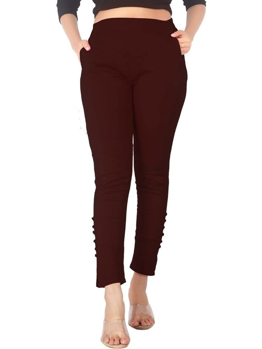 SAJATA Women Green Cotton Casual Cigarette Trousers