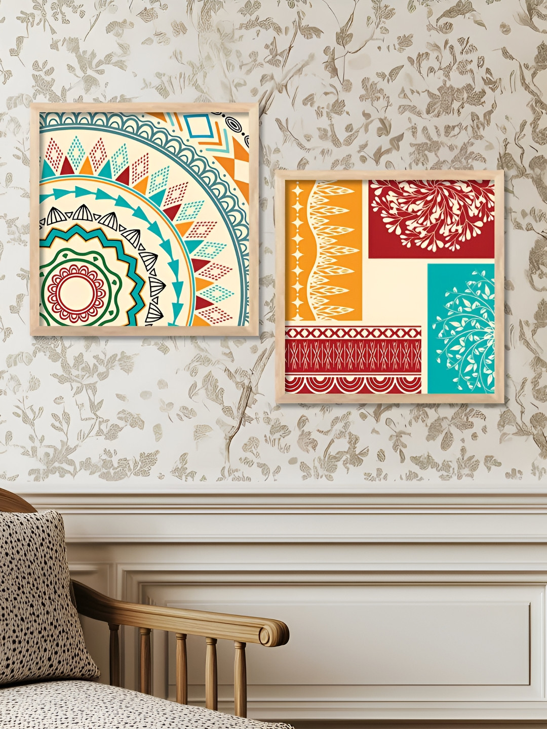 Kotart Beige & Blue 2 Pieces Abstract Pattern Wooden Wall Arts