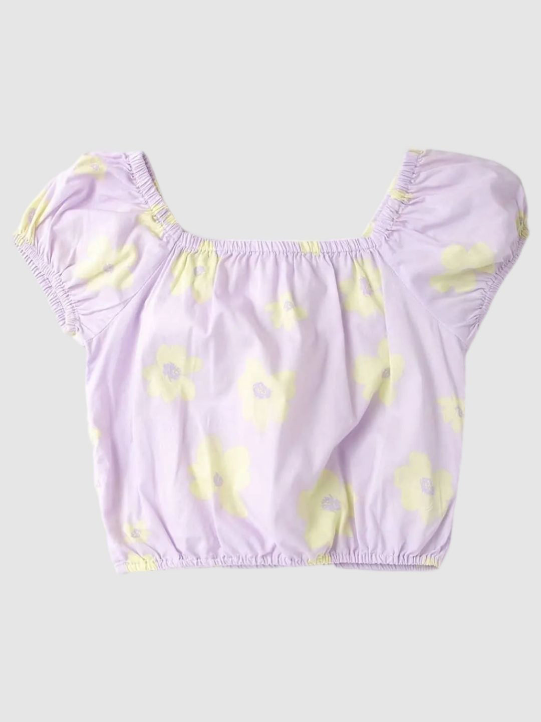 GAP Girls Floral Printed Square Neck Short Puff Sleeve Crop Top