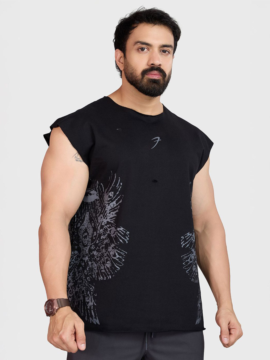 FUAARK Men Raw Eagle Printed Cap sleeves Oversized fit T-Shirt