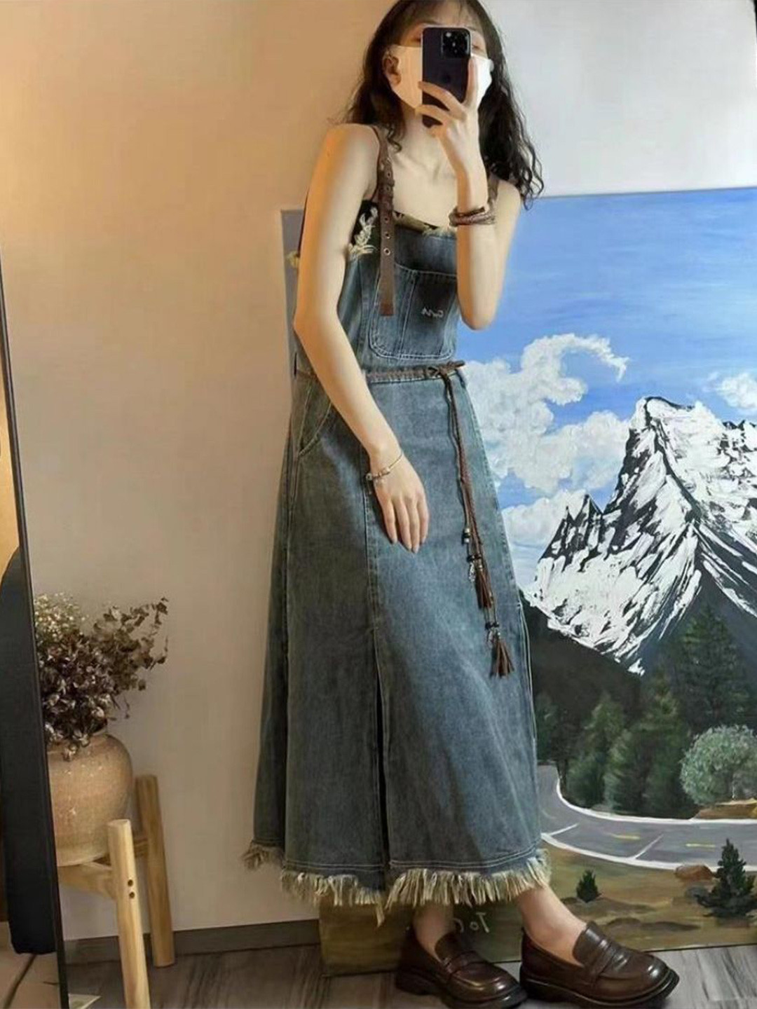 StyleCast Denim Pinafore Maxi Dress