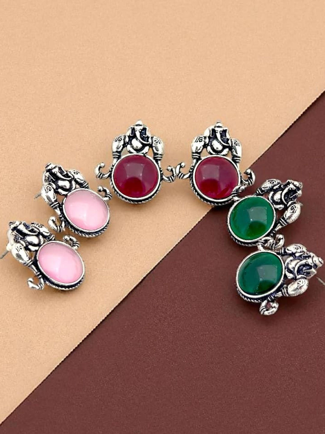 BFC - BUY FOR CHANGE Women Pack of 3 Stones Studded Oxidised Studs Earrings