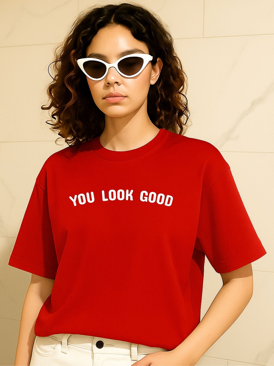 PVC RAIMENTS Women Red Printed Cotton Tshirt