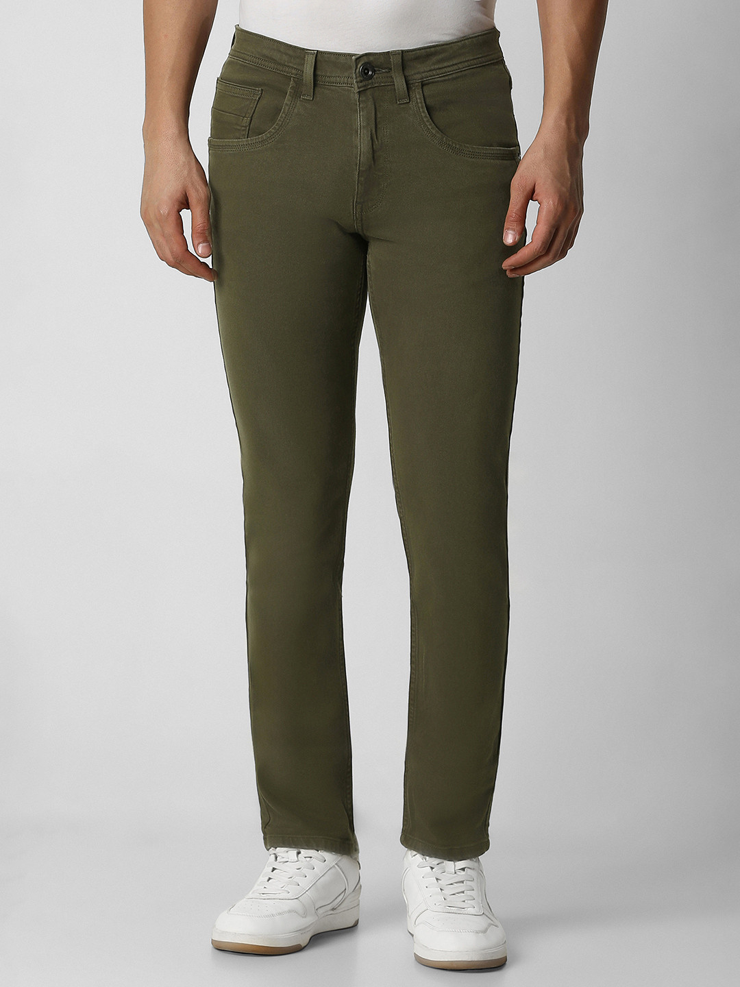 VAN HEUSEN DENIM LABS Men Olive Green Straight Fit Jeans