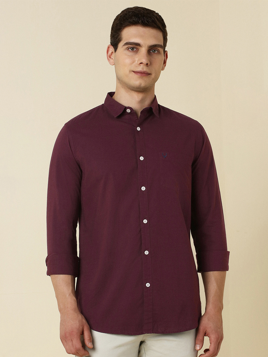 Allen Solly Men Maroon Slim Fit Solid Casual Shirt