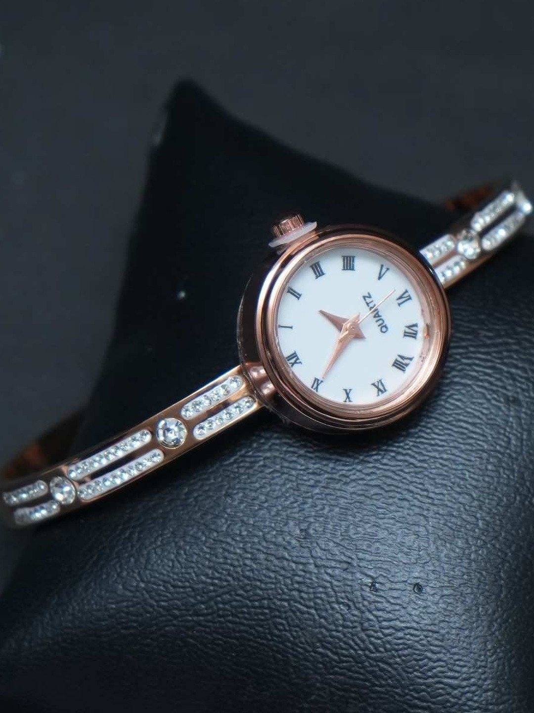 ANSHI ART Women Rose Gold-Plated Stainless Steel Artificial Stones Watch Bracelet