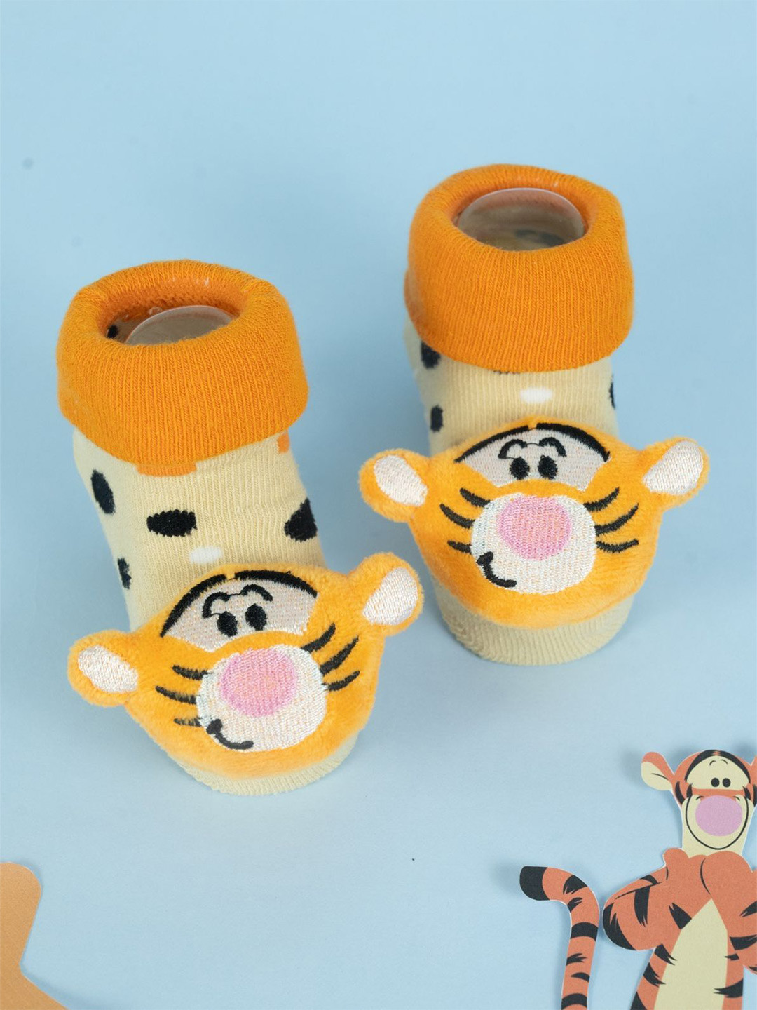Yellow Bee  Boys Patterned Cotton Ankle Length Disney Tigger Face 3D Socks