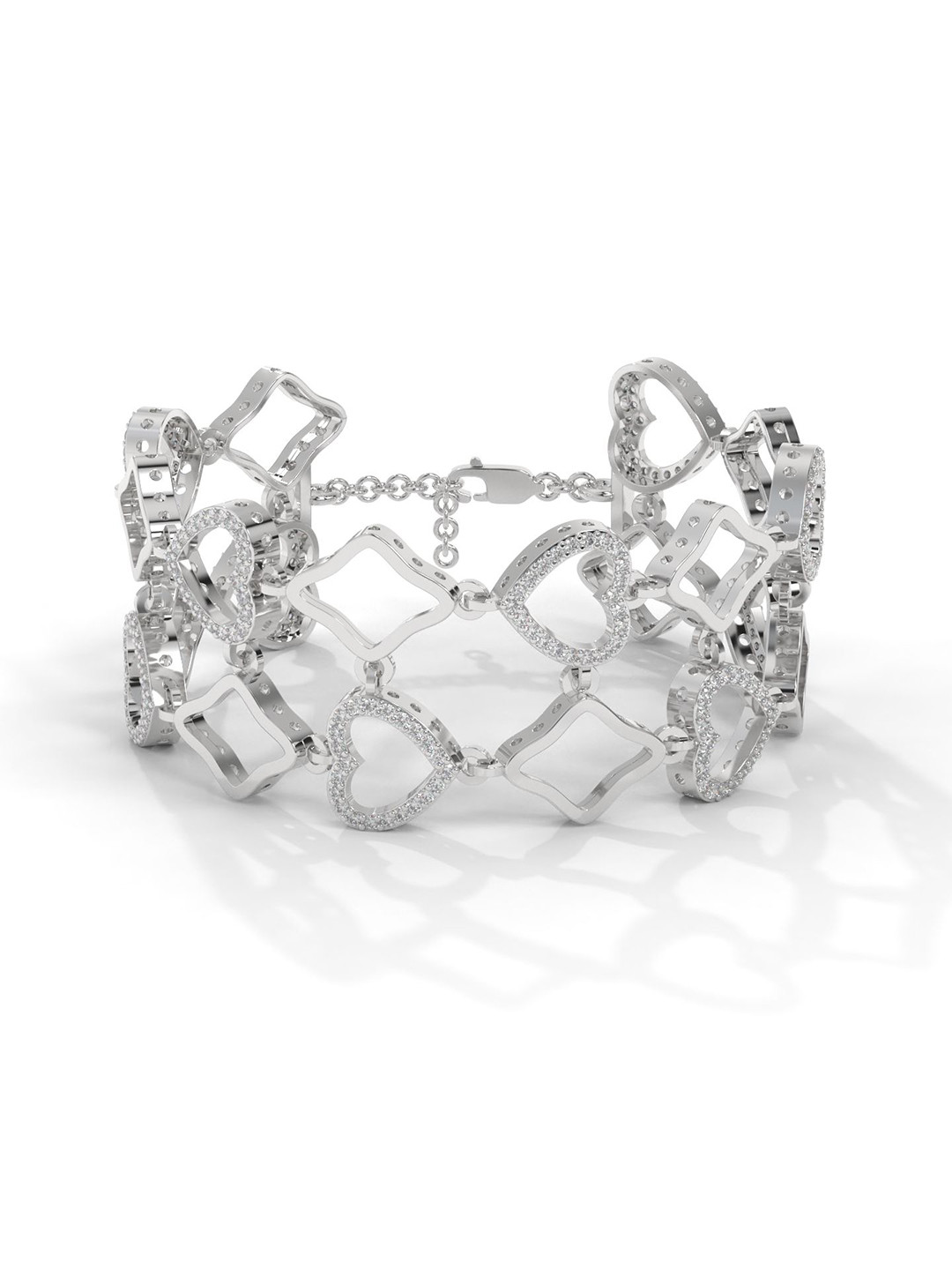 AILYAK Women 18kt White Gold Plated Heart Chain Cubic Zirconia Diamond Bracelet