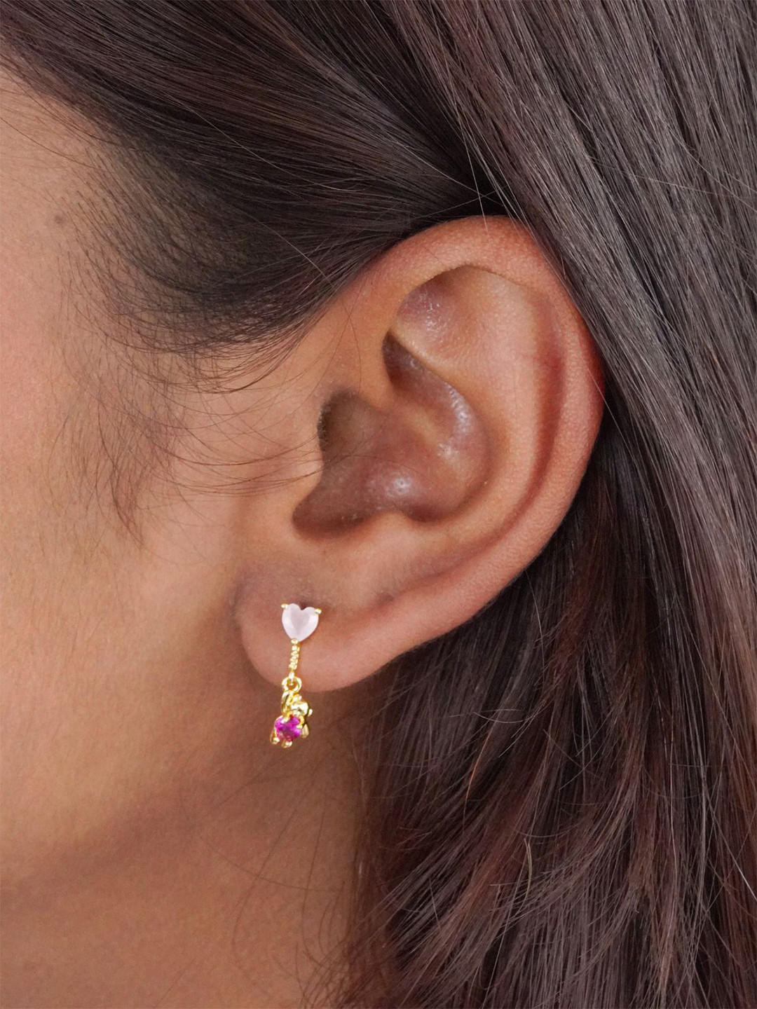 AQUASTREET 18K Gold Plated Waterproof, Anti-Tarnish Teddy Love Zircon Drops Stud Earrings