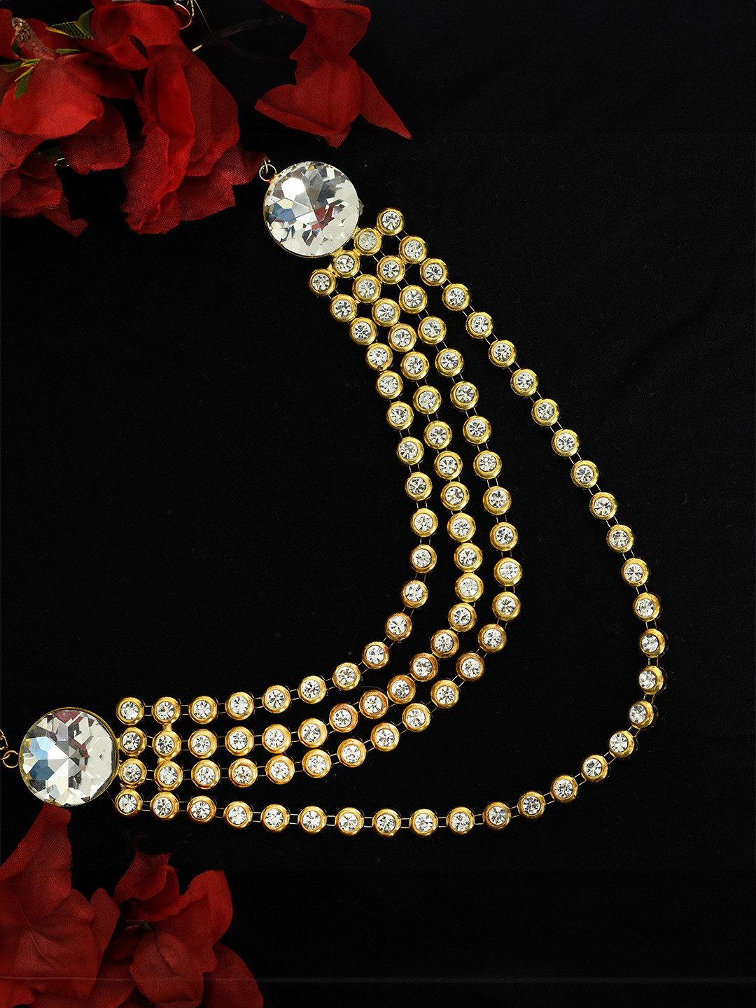 JOHARKAMAL Unisex Gold-Plated Zircon Studded Statement Long Necklace