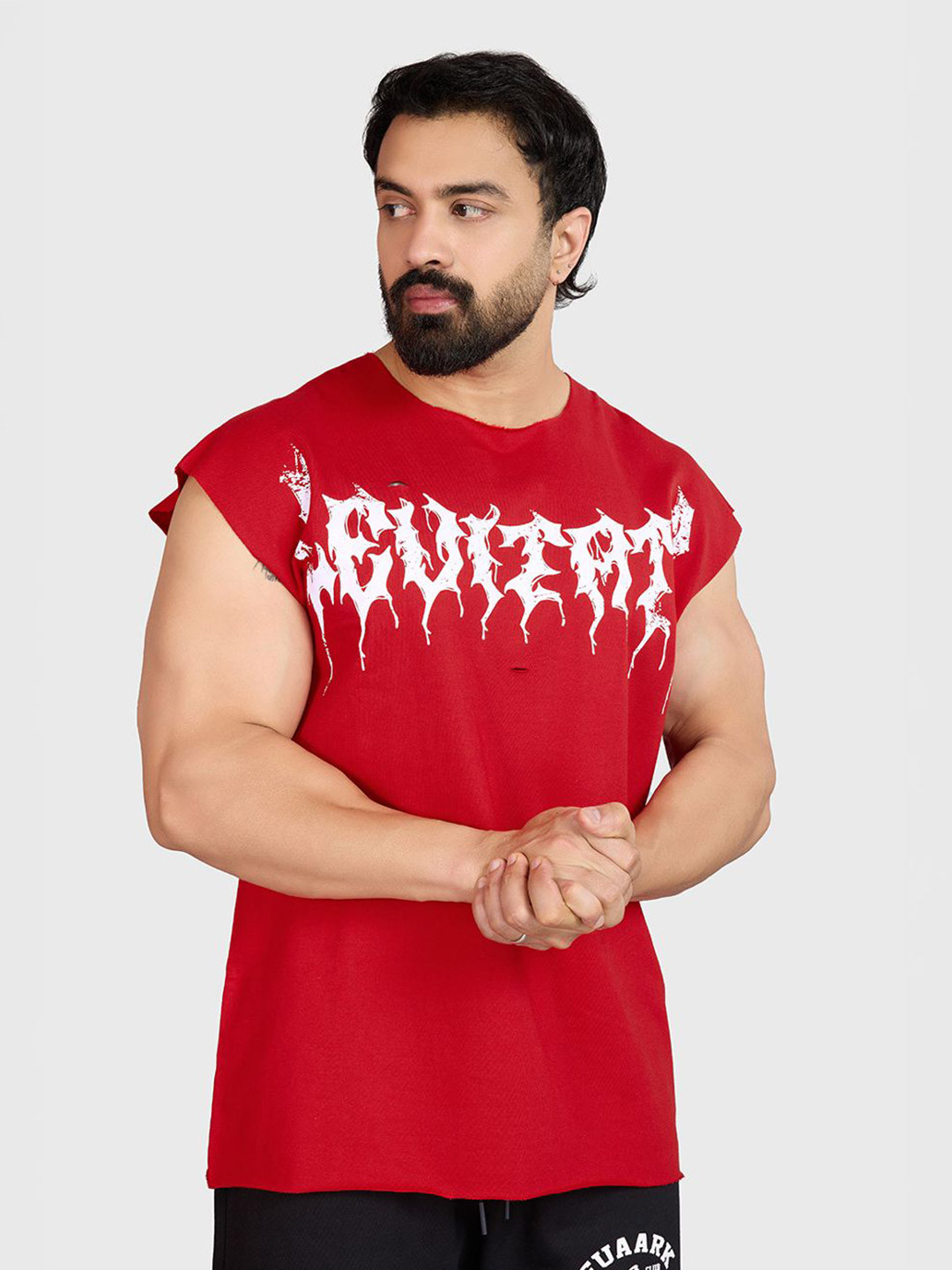 FUAARK Men's Raw Levitate Cap sleeves Oversized fit Gym & Workout Tank T-Shirt