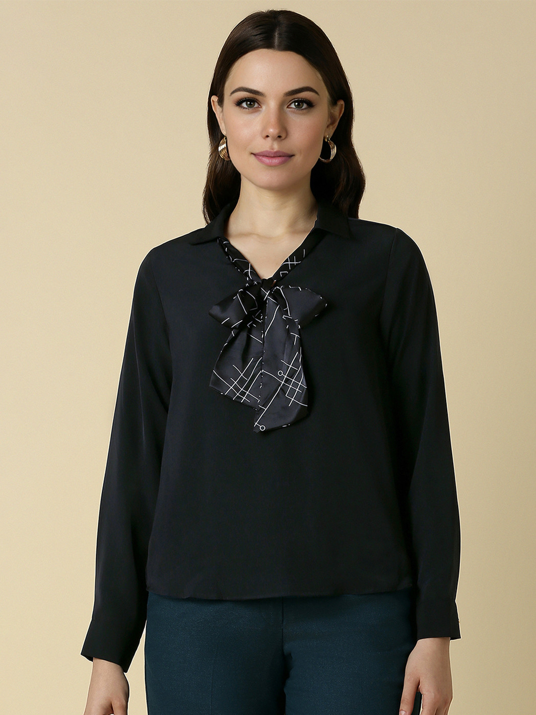 Allen Solly Woman Women Shirt Collar Long Sleeves Top