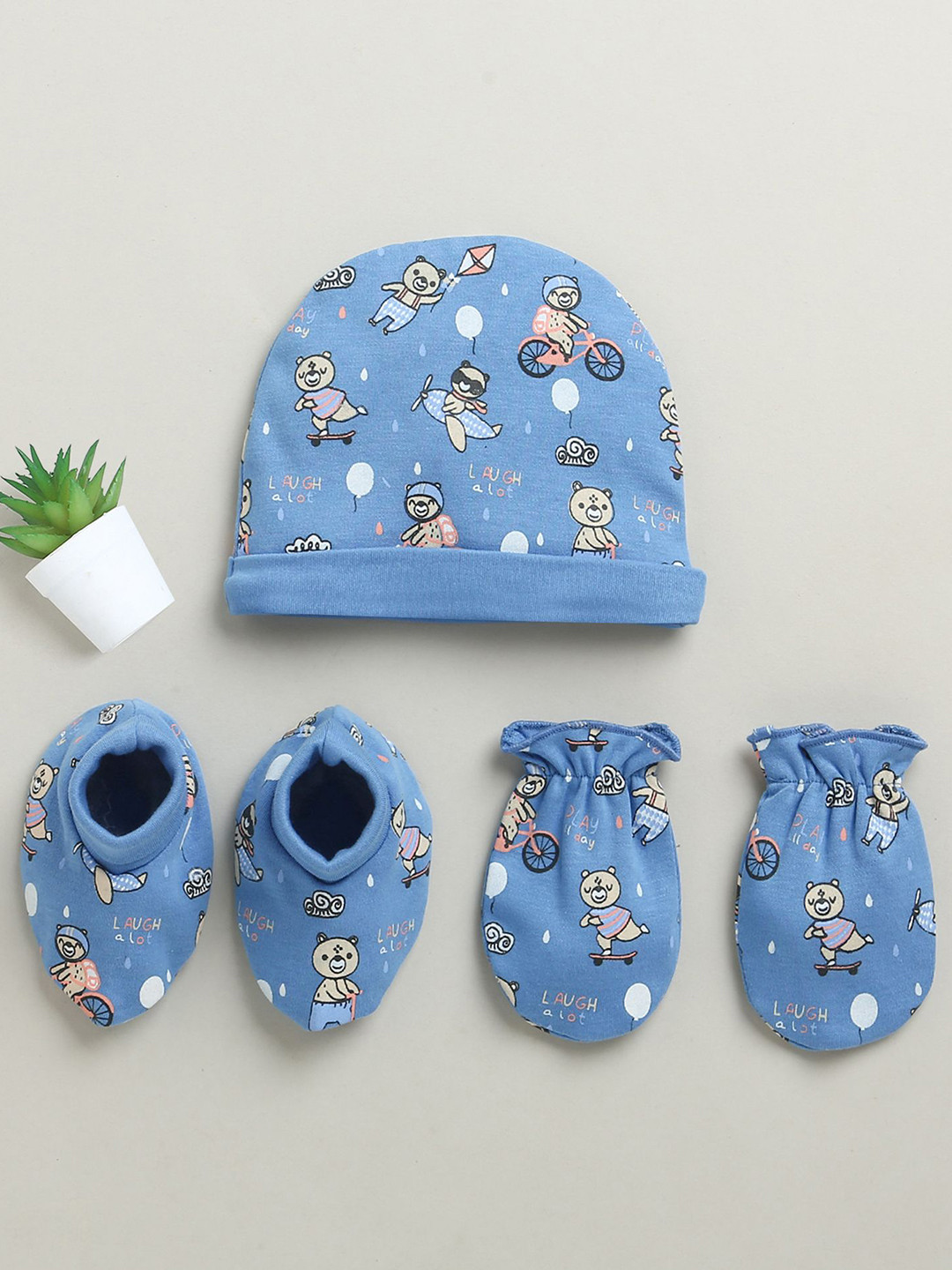 BUMZEE Boys Cotton Cap Mitten & Bootie Set