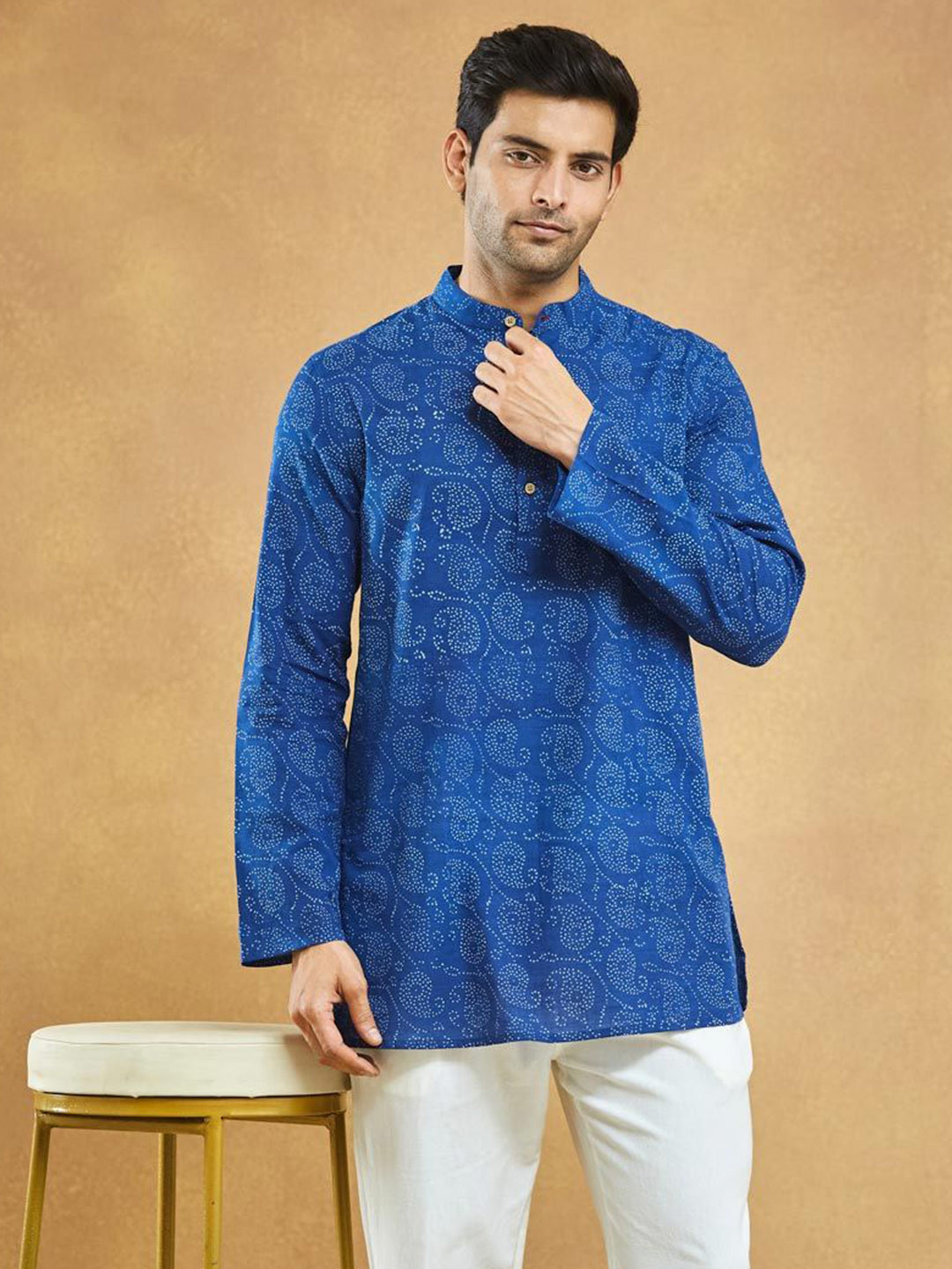 Fabindia Paisley Printed Band Collar Straight Cotton Kurta
