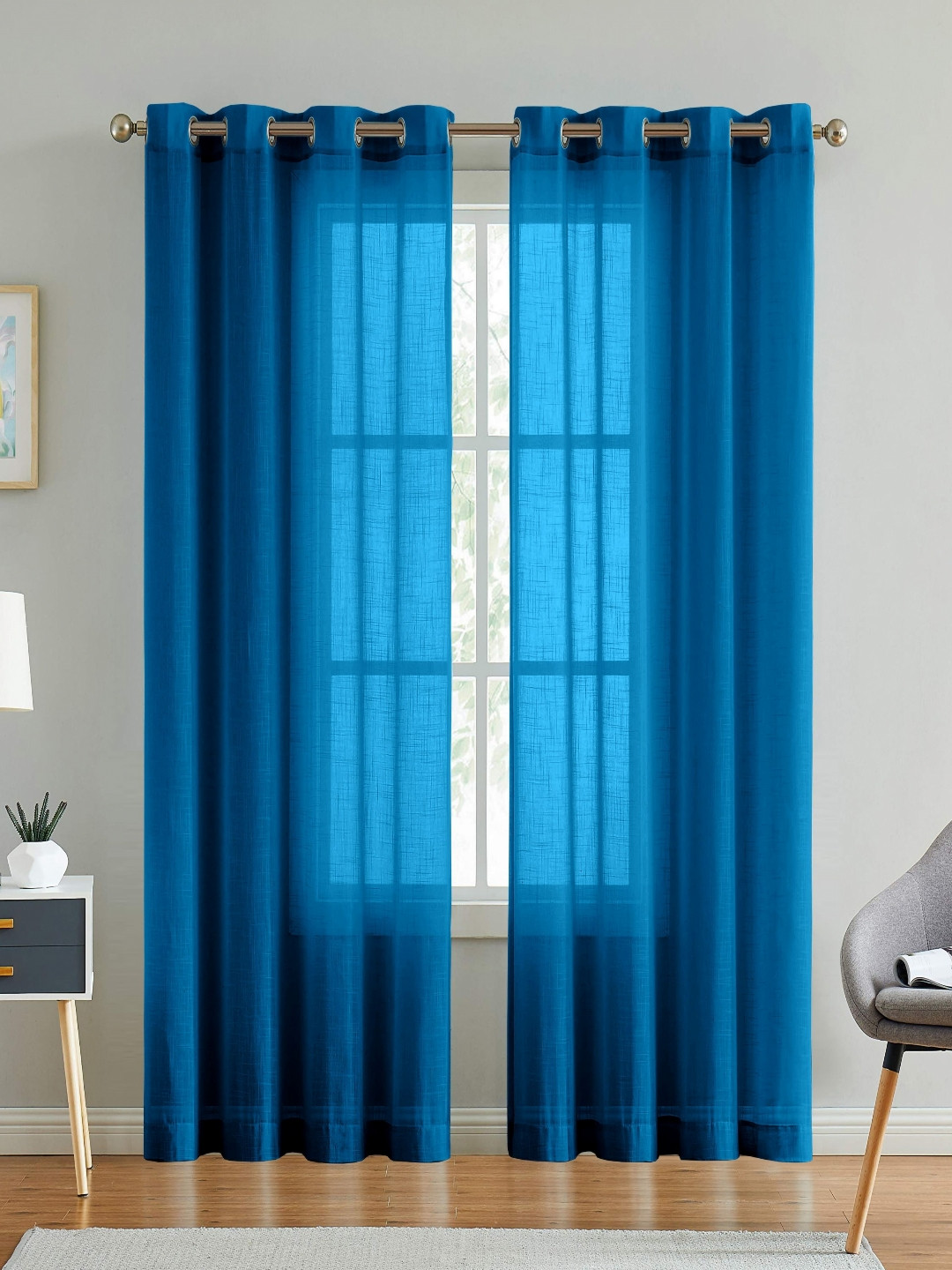 Aura Blue Linen Window Curtain