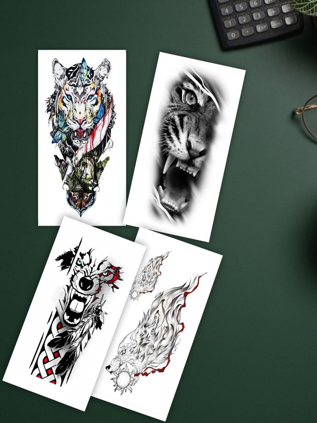 ORDERSHOCK Set Of 4 Tiger & Wolf With Tribal Waterproof Temporary Body Tattoo