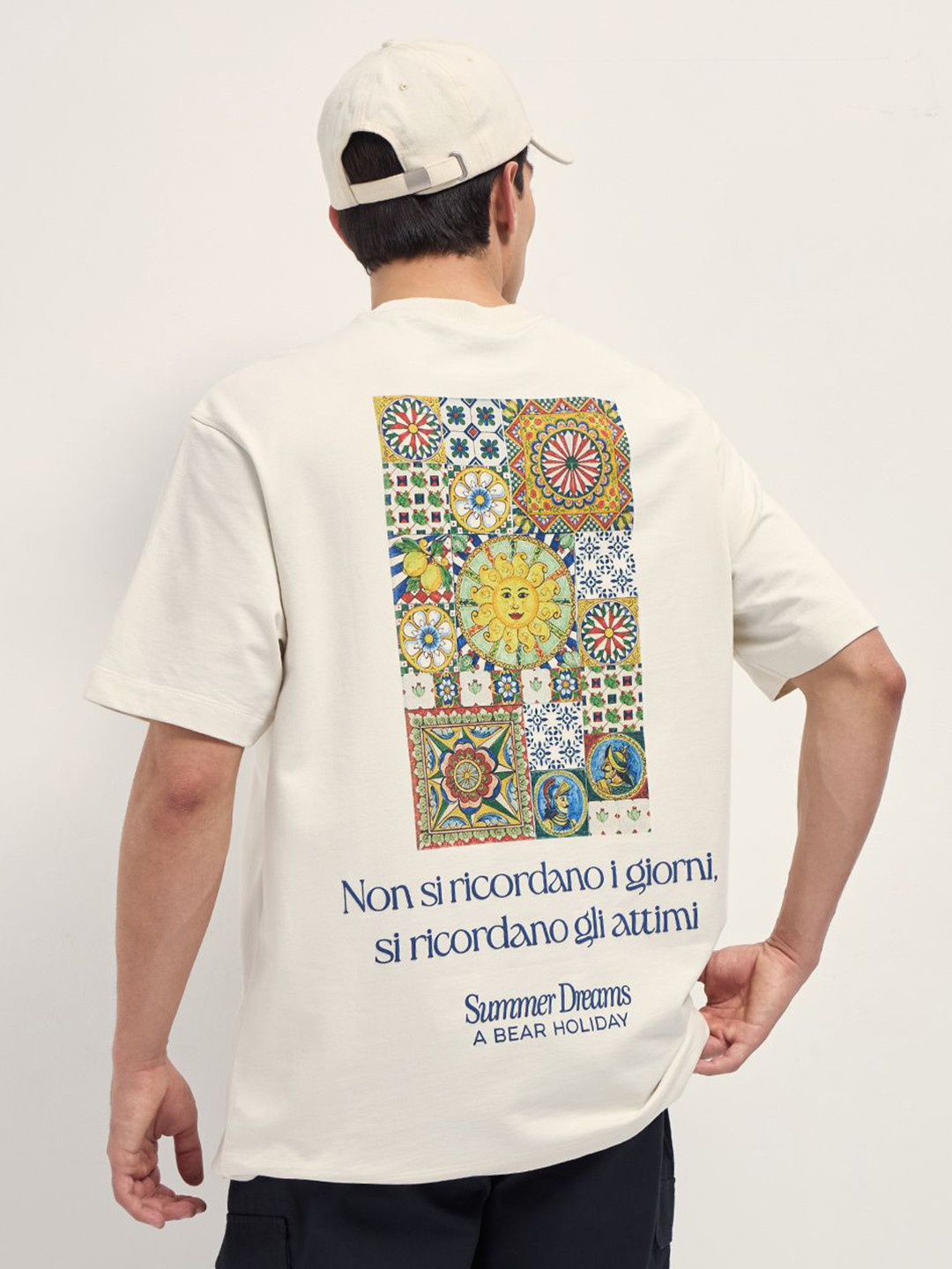 THE BEAR HOUSE Men Graphic Printed Round Neck Cotton Oversized T-shirt