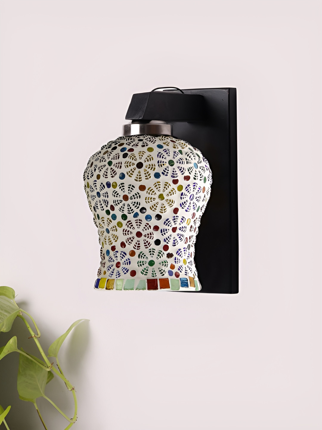 Devansh White & Red Wooden Traditional Bell Shaped Shaped Wall Lamp