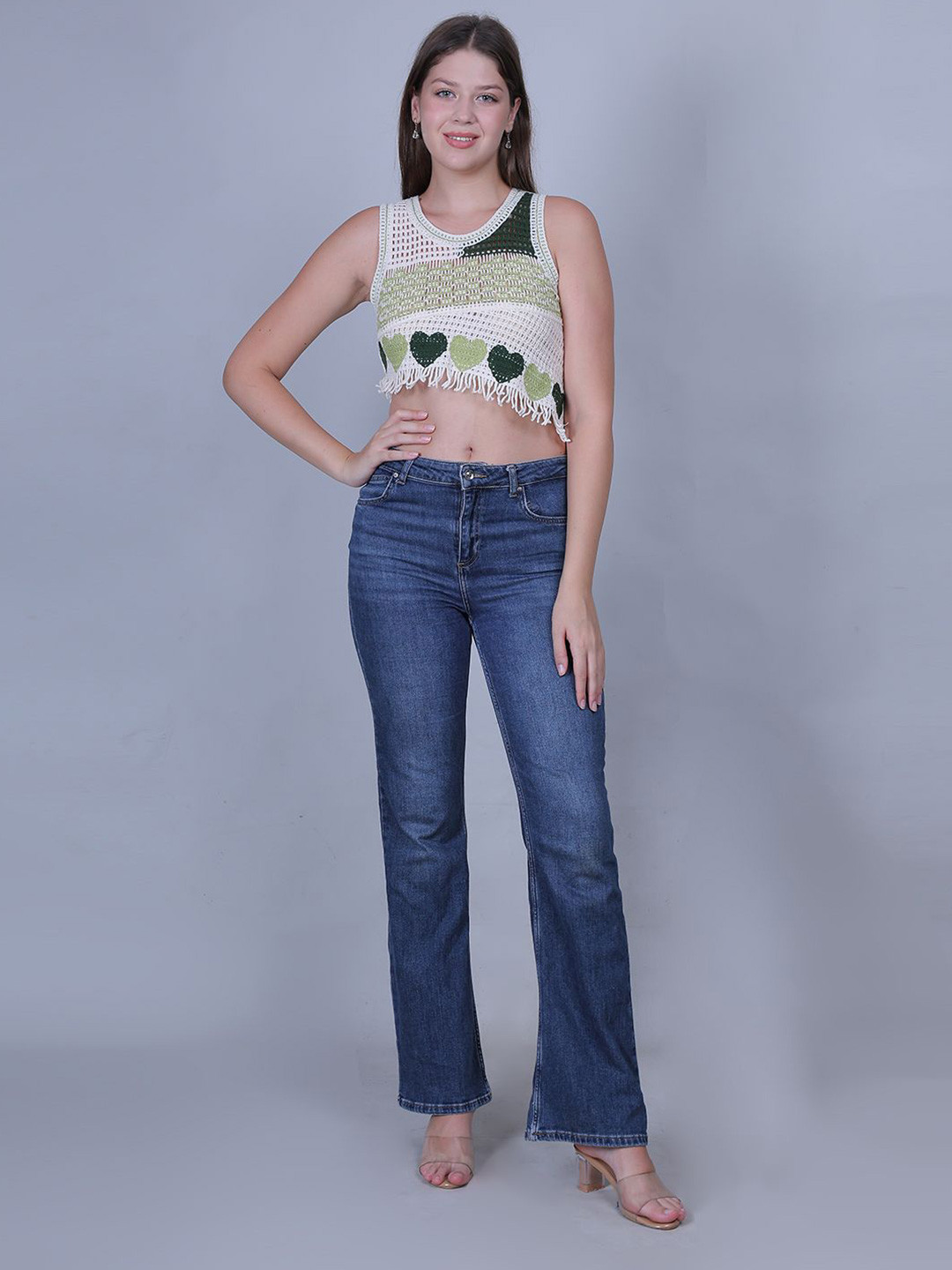 Fabme Women Self Desaign Crochet Crop Top