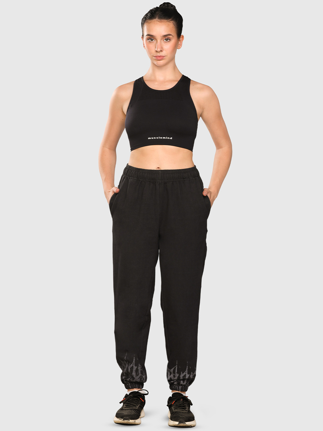 Musclemind Women Wide-Leg Mid-Rise Acid Wash Denim Joggers