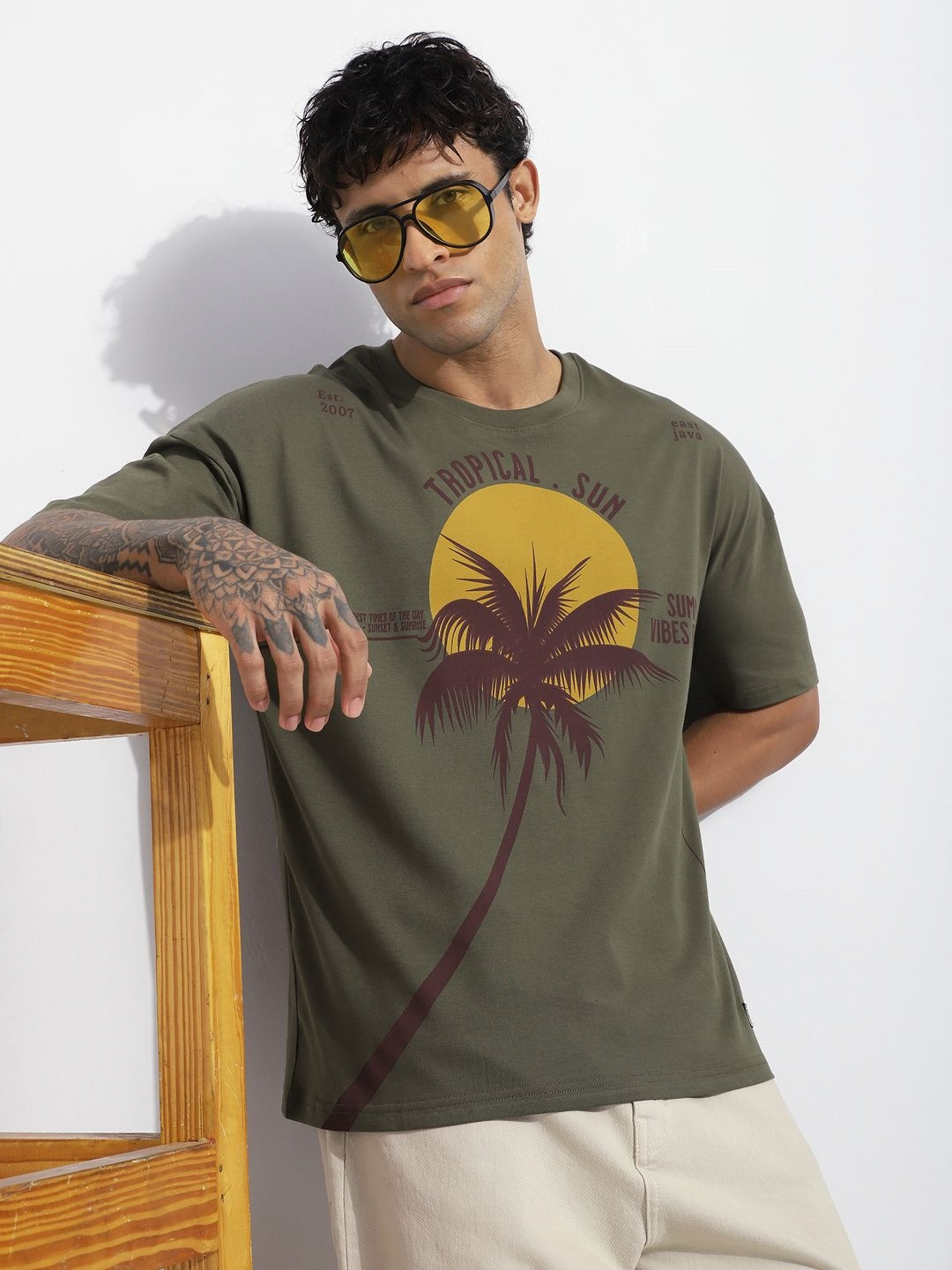 Stormborn Men Floral Printed Drop-Shoulder Sleeves Tropical T-shirt