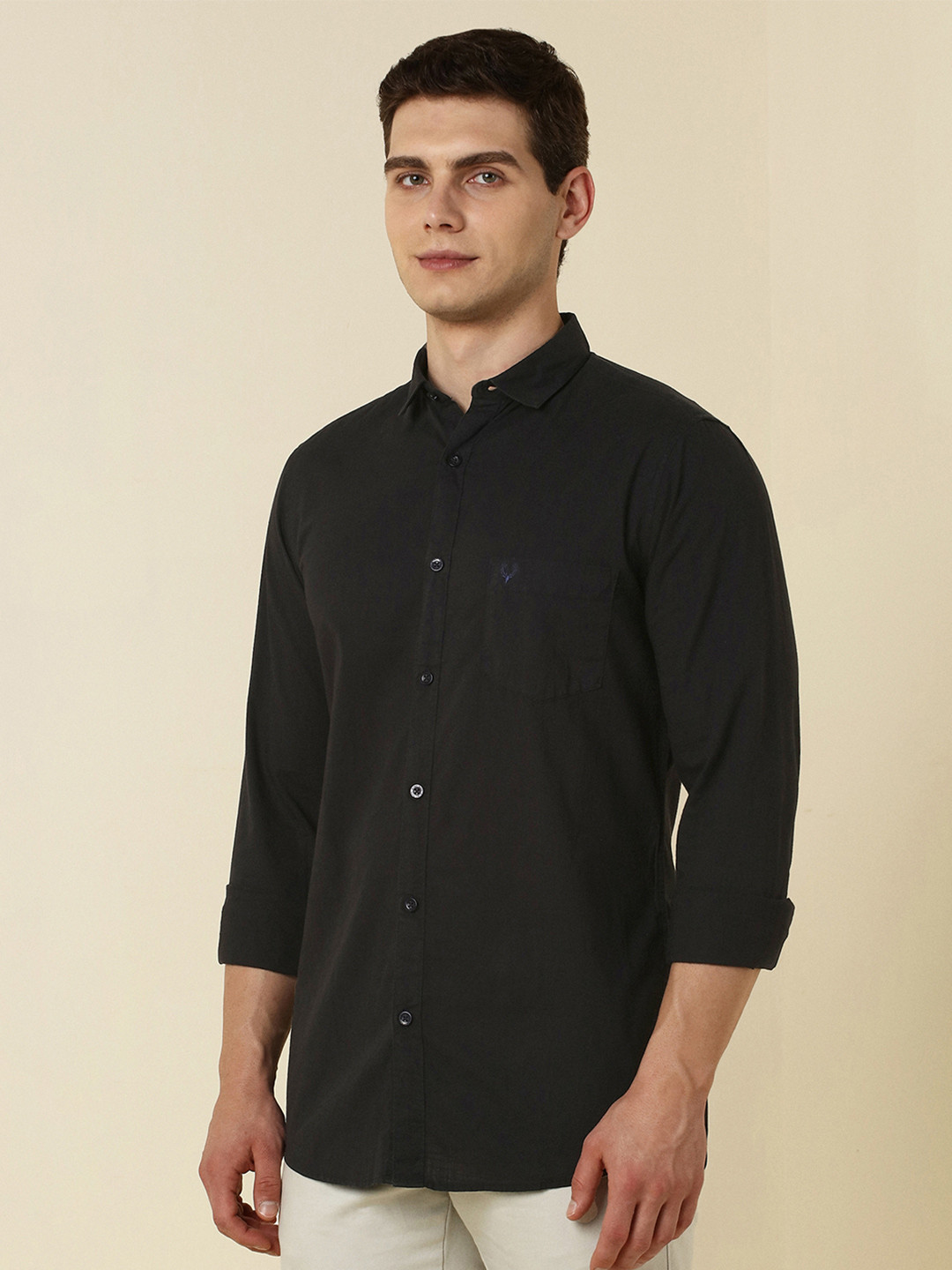 Allen Solly Men Black Slim Fit Solid Casual Shirt