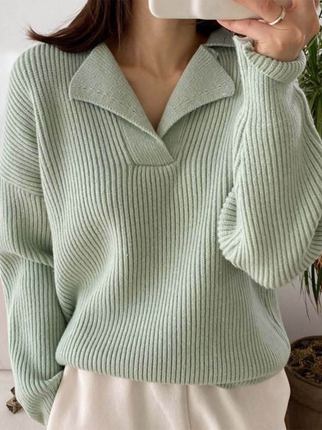 StyleCast Women Shirt Collar Long Sleeves Pullover Sweater