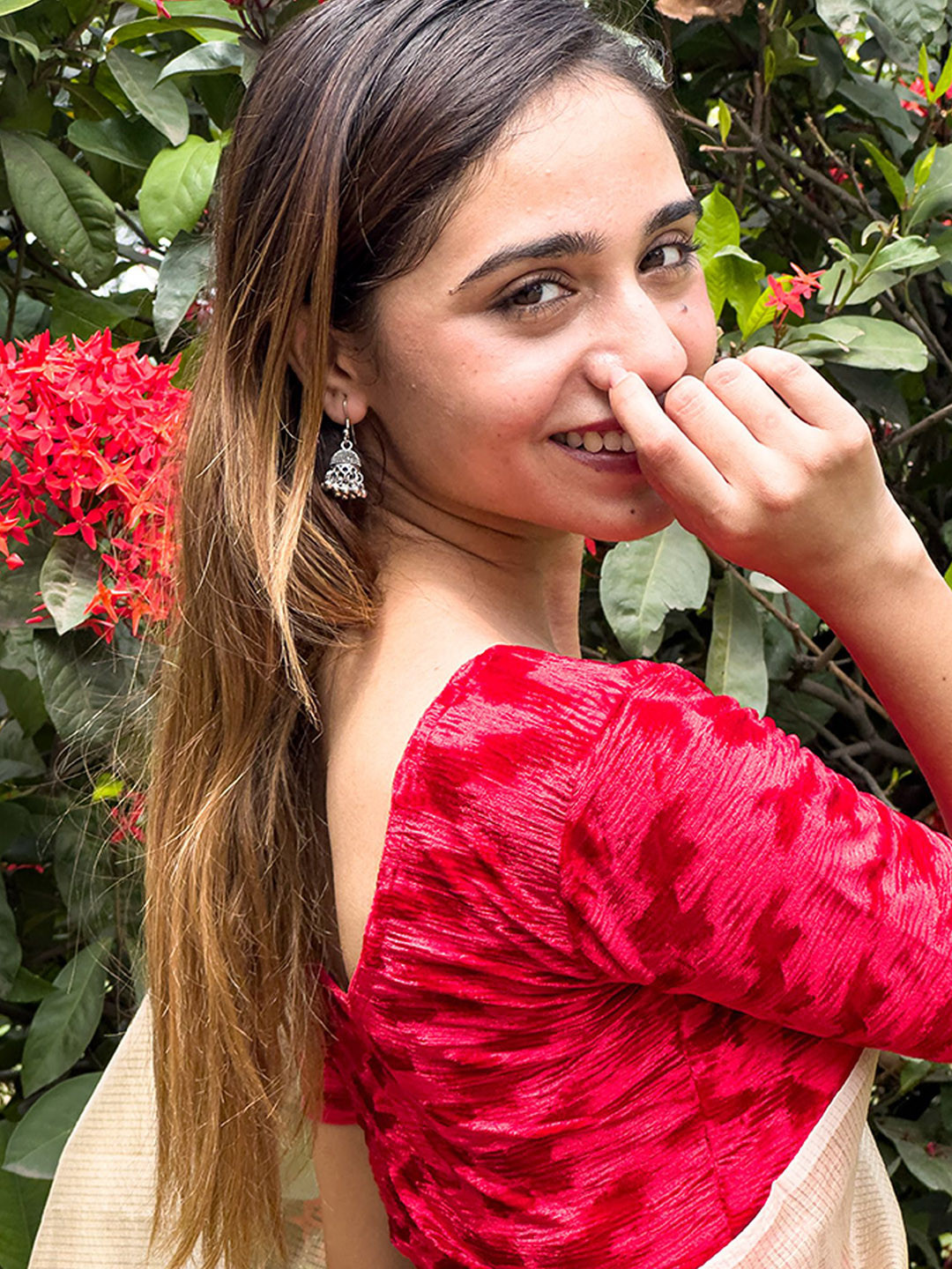 Bindigasm's Advi Velvet Pleated Texture Stretchable Slip On Blouse