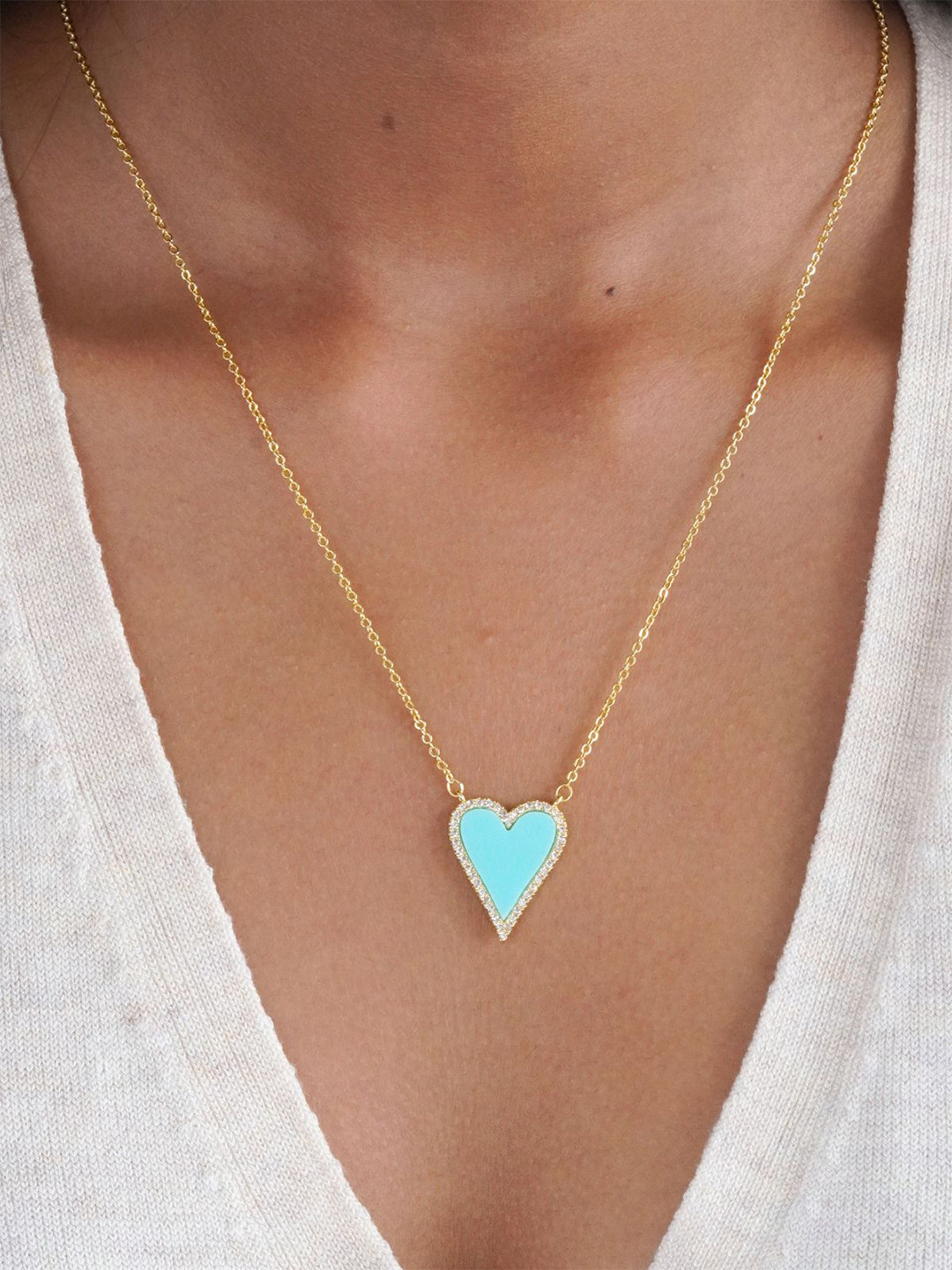 AQUASTREET 18K Gold Plated Waterproof, Anti-Tarnish Aqua Blue Heart Zircon Pendant Necklace