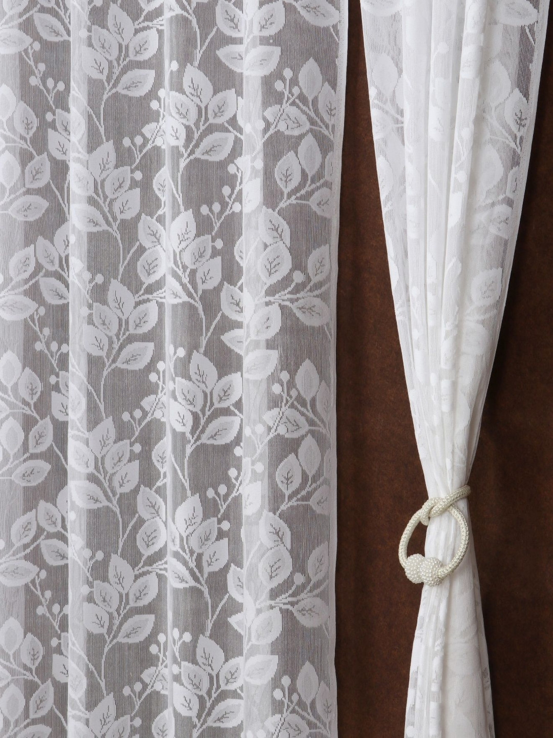 Aura Sheer Net White 2 Pieces Floral Printed Long Door Curtains
