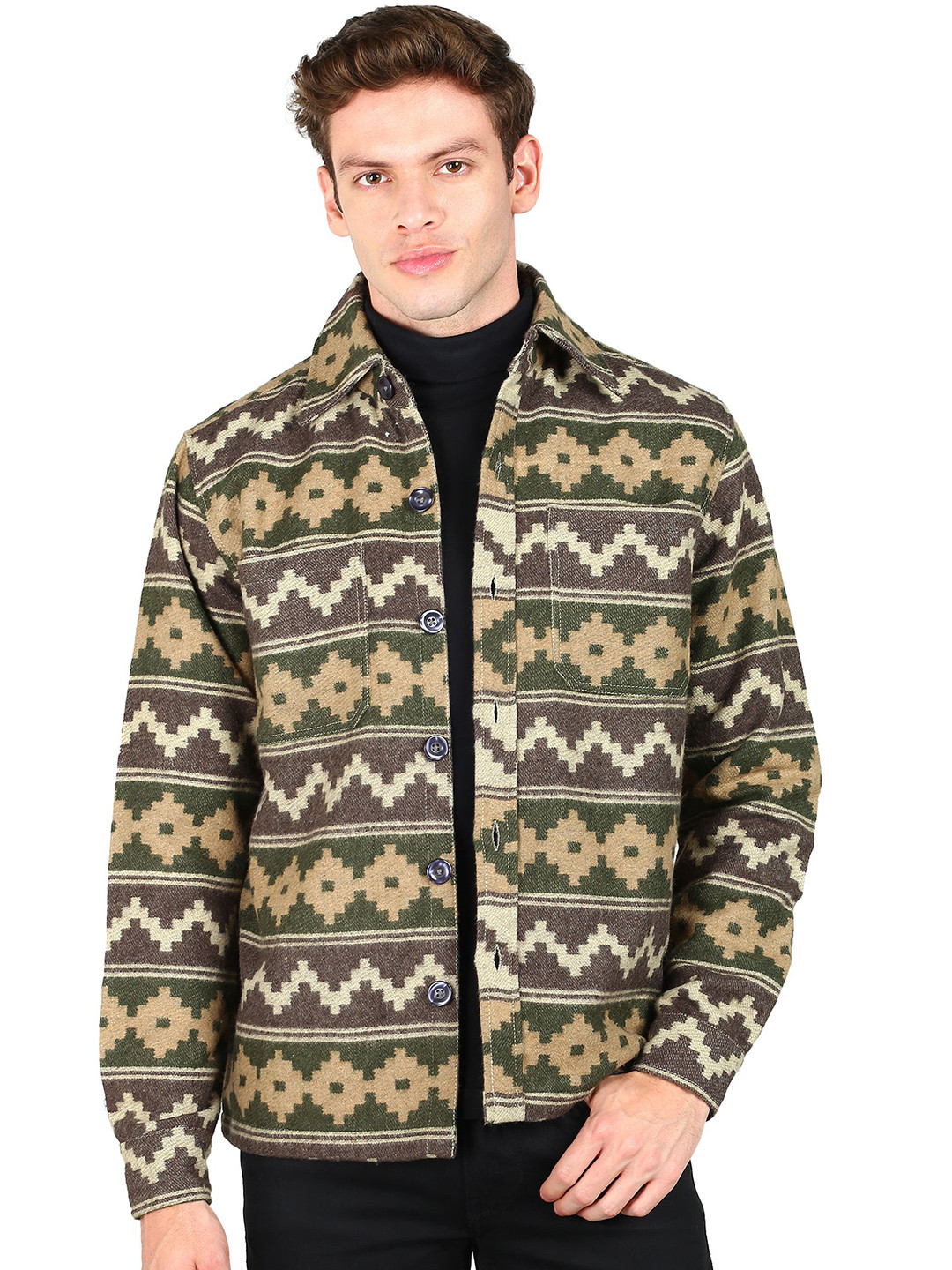 ESSENTIELE Men Geometric Printed Casual Shacket