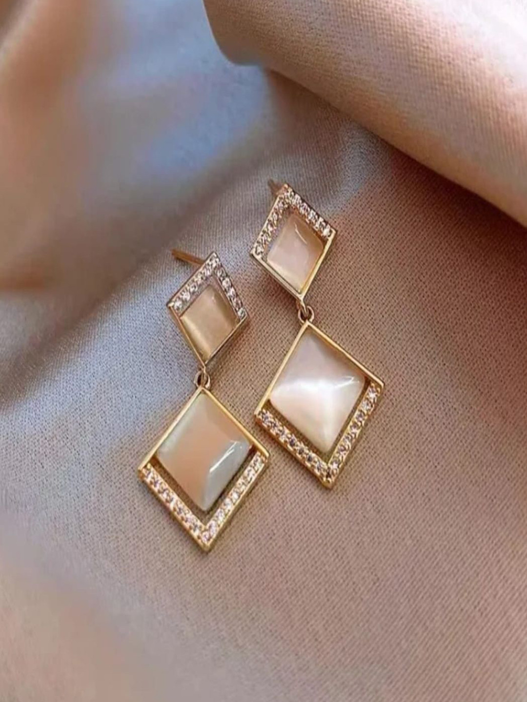 ROYAL NEEDS Artificial Stones Studded Triangular Drop Earrings