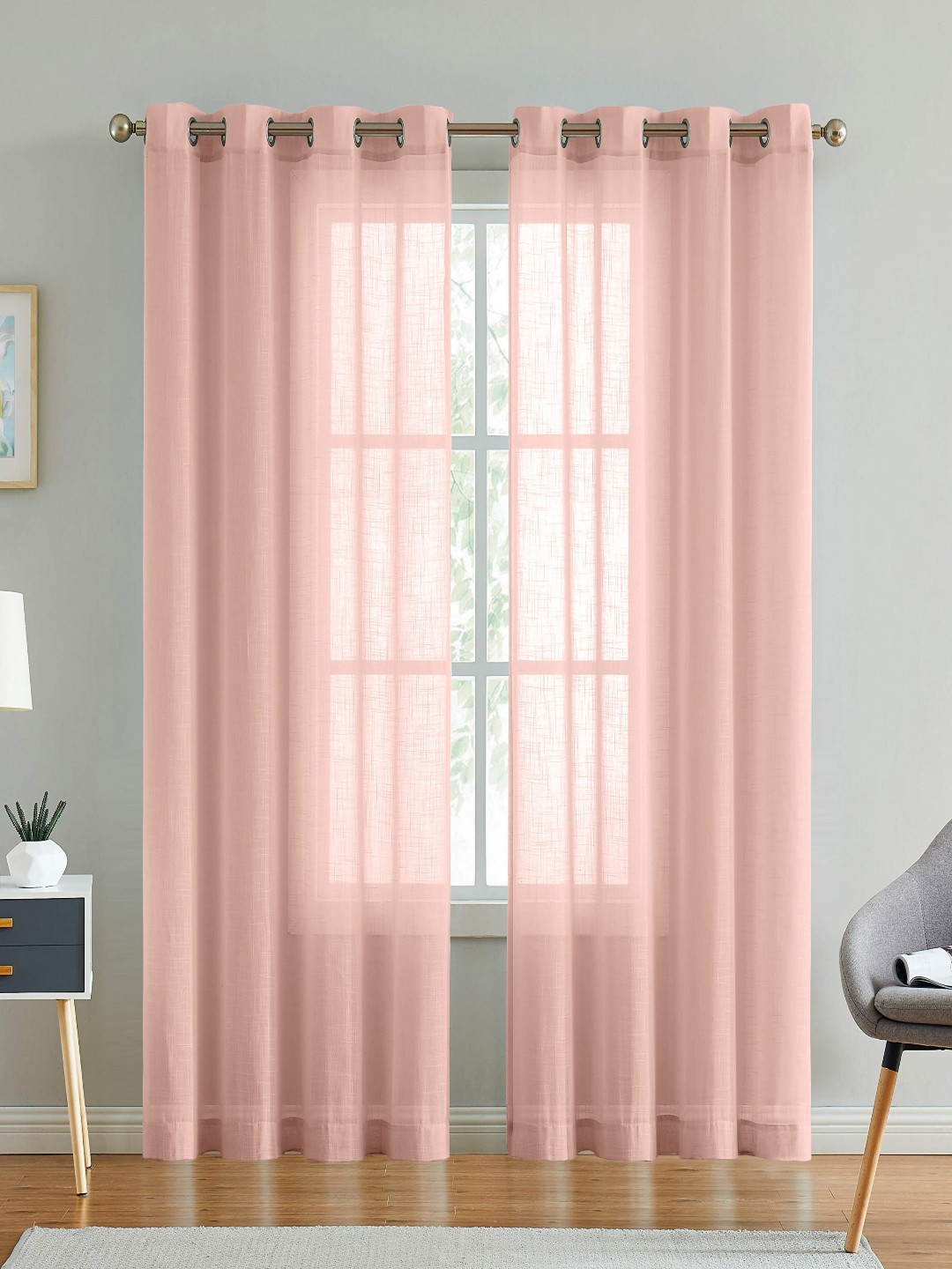 Aura Peach-Coloured Linen Window Curtain