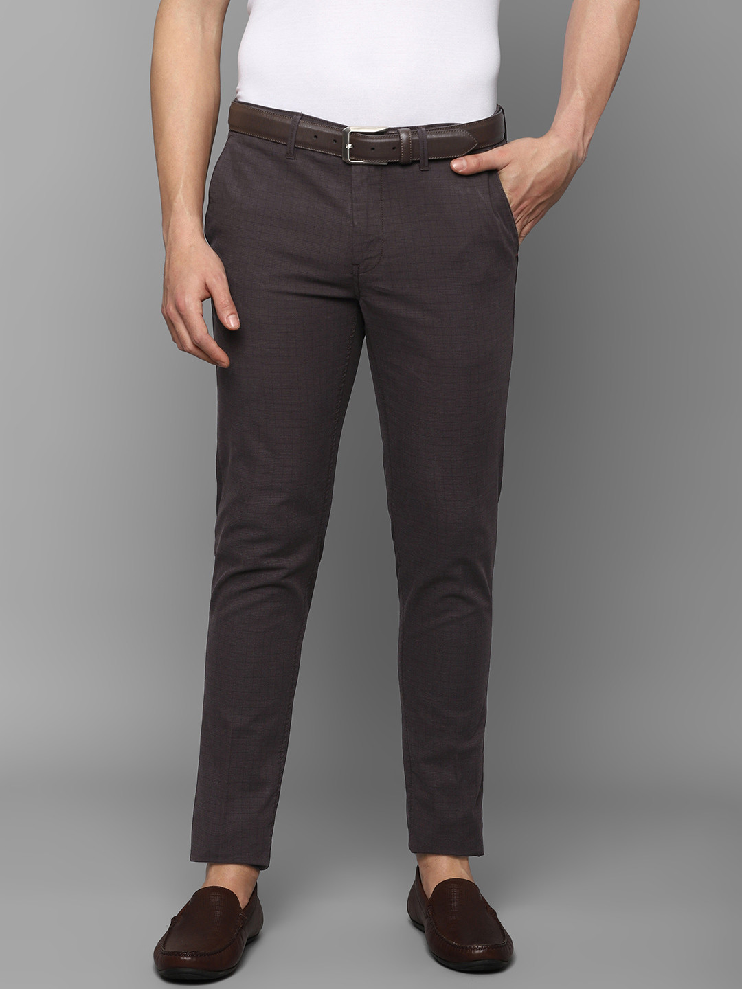 Louis Philippe Sport Men Brown Checked Trousers