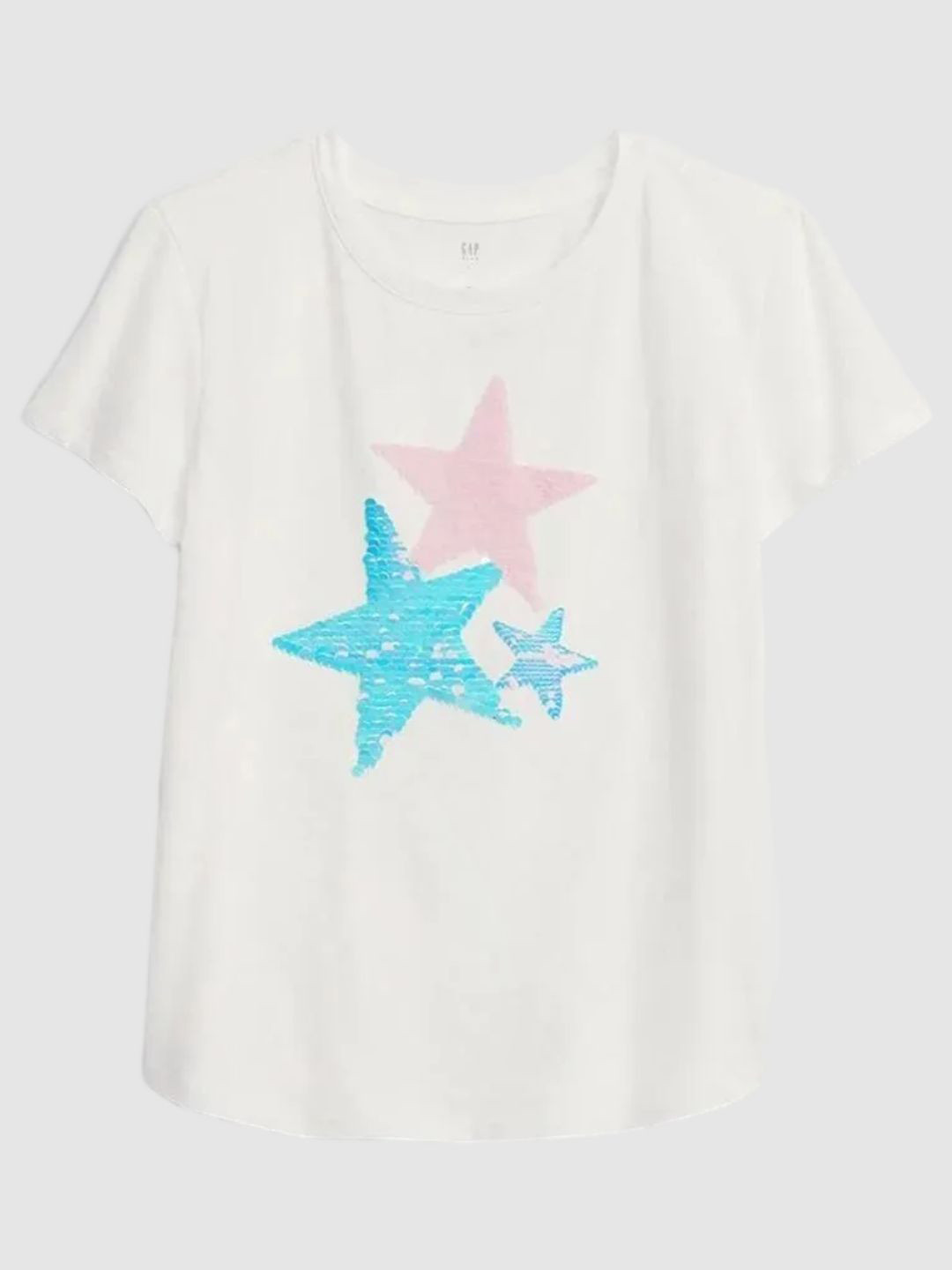 GAP Girls Sequinned Starred Round Neck Pure Cotton T-Shirt