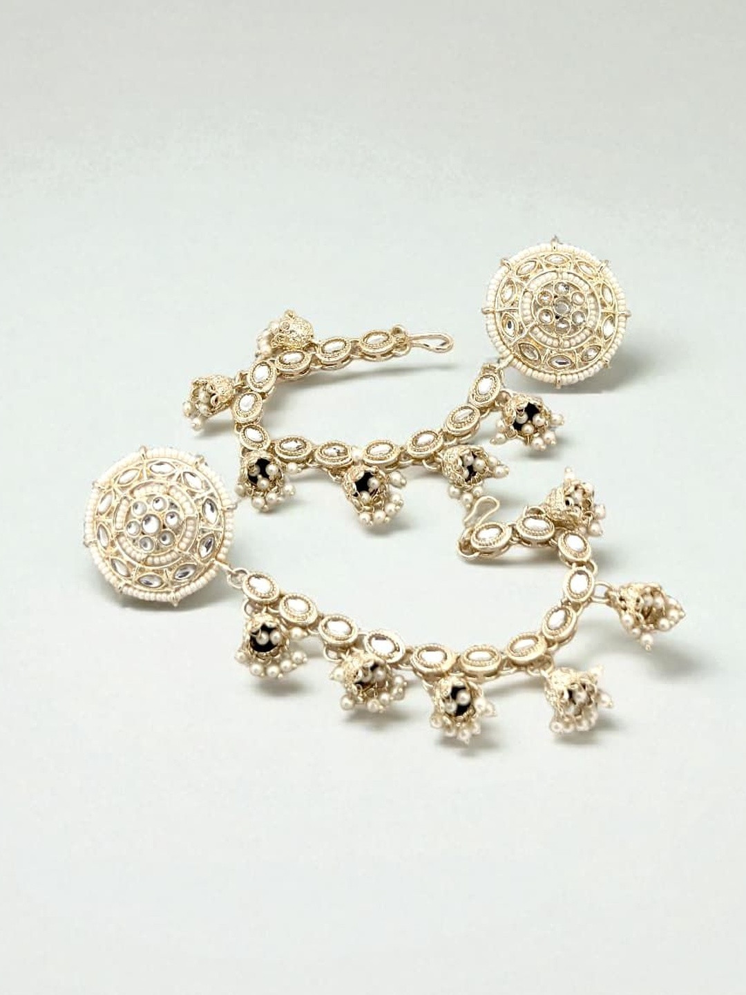 BFC - BUY FOR CHANGE Women Gold & White Kundan Pearl Studded Earrings with Earcuffs