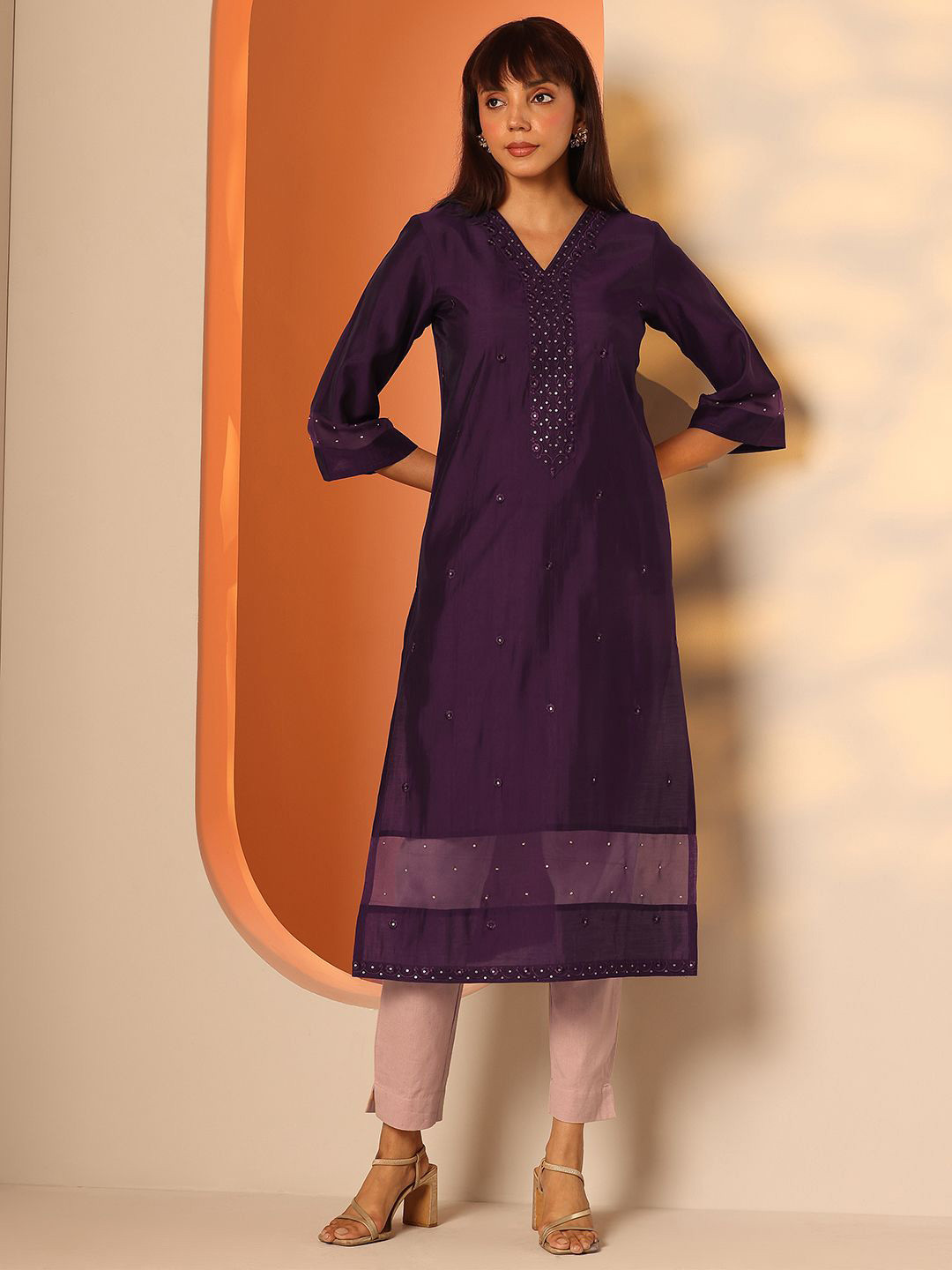 Libas Women Floral Embroidered Mirror Work Kurta