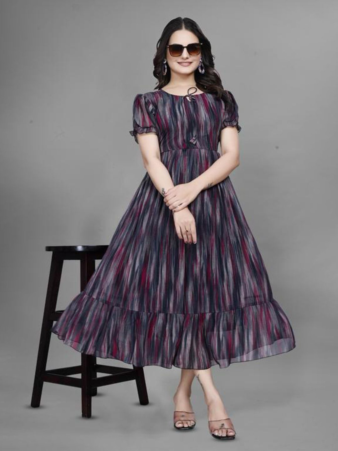 NARI DREAM Women Puff Sleeve Layered A-Line Dress