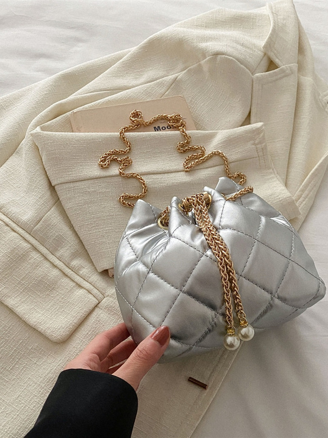 CORSICA Women Silver PU Structured Handheld Bag
