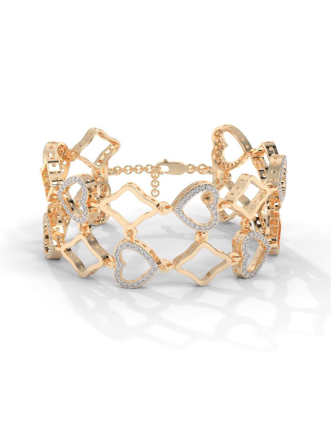 AILYAK Women 18kt Gold Plated Heart Chain Cubic Zirconia Diamond Bracelet