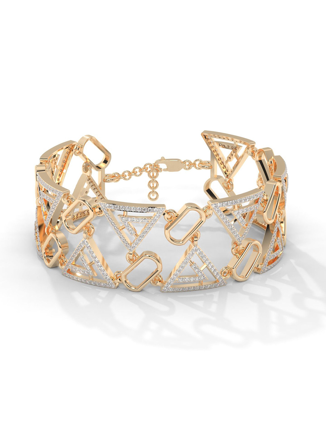 AILYAK Women 18kt Gold Plated Geometric Triangle Cubic Zirconia Cuff Bracelet