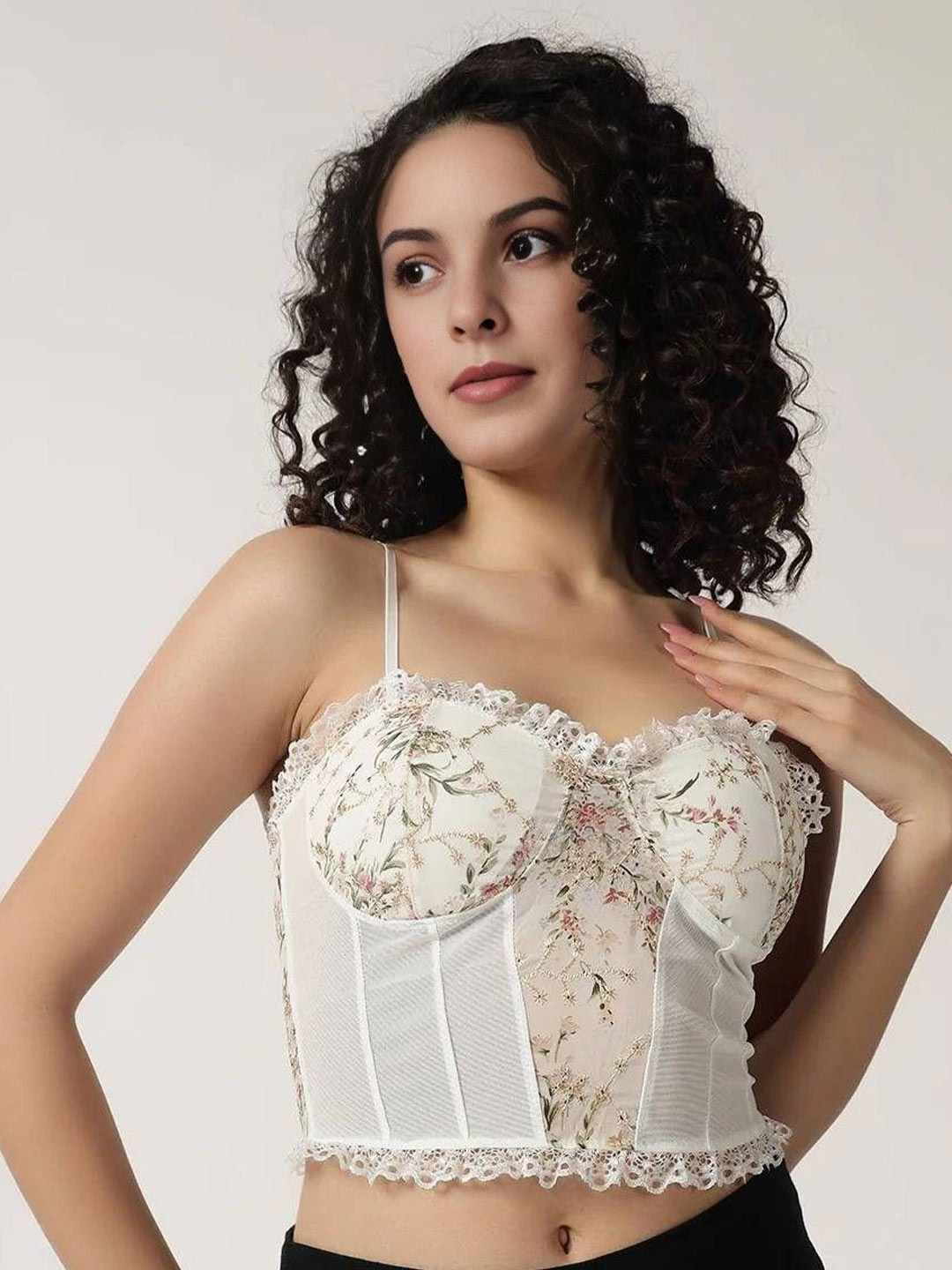 WAVE FASHION Women Floral Embroidered Lace Tank Crop Top