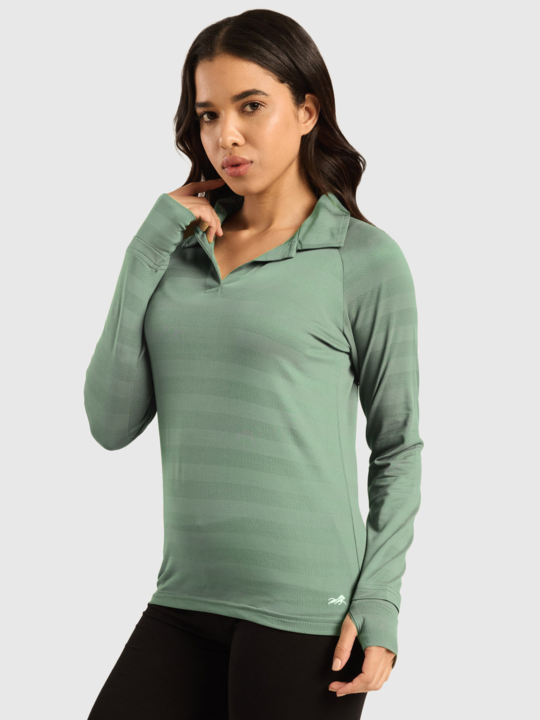 Musclemind Women Vogue Self Design Polo Collar T-shirt