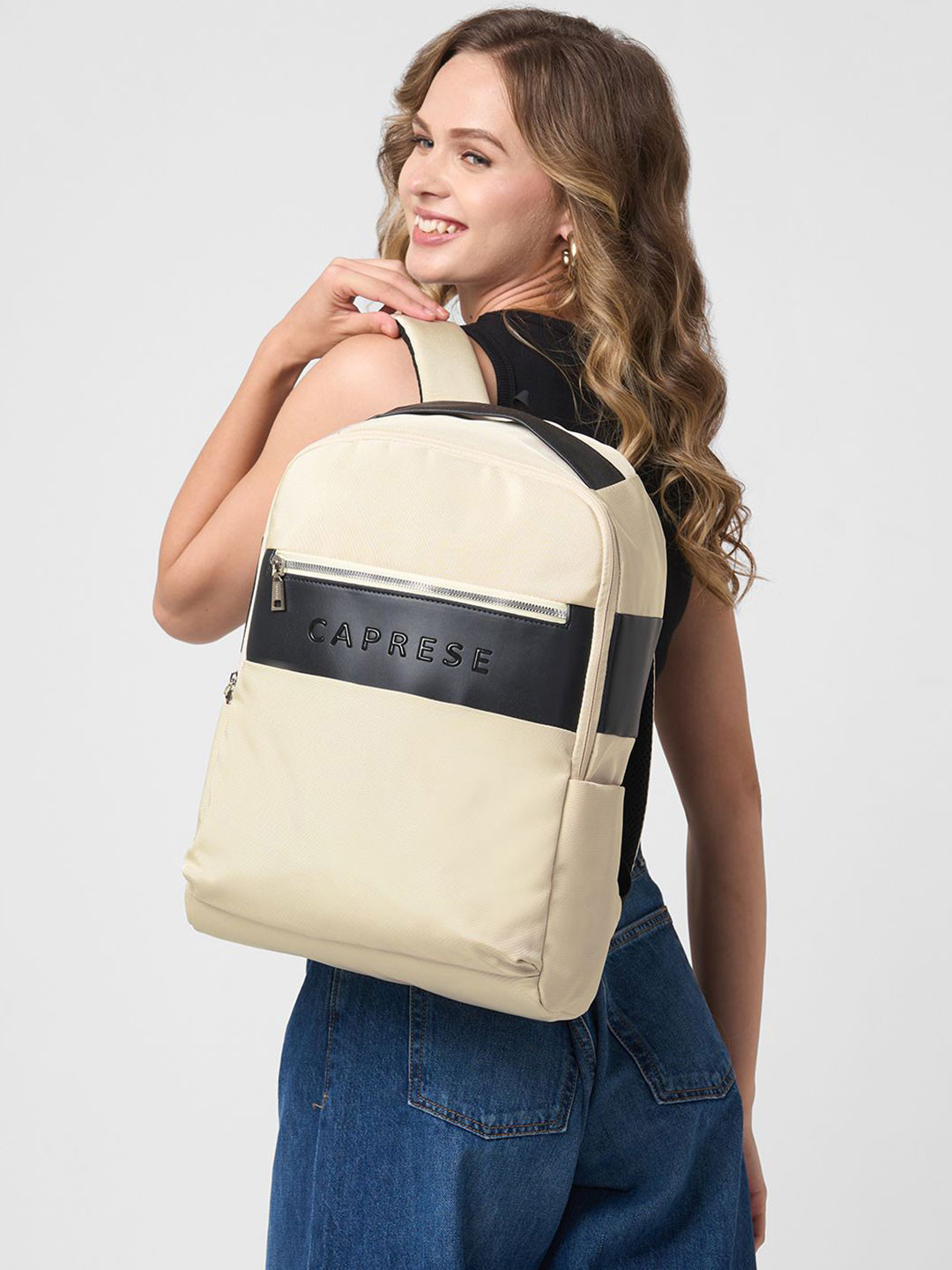 Caprese Women Brand Logo Yoke-Style Laptop Backpack