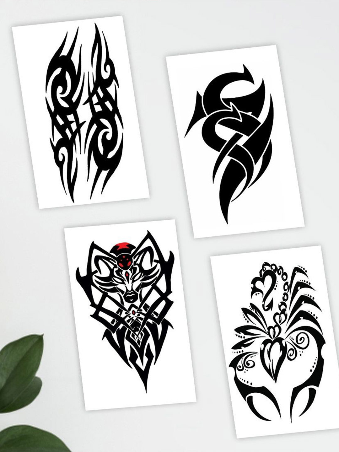 ORDERSHOCK Set Of 4 Black Tribal, S Letter & Bull Black Tribal Design Temporary Tattoo