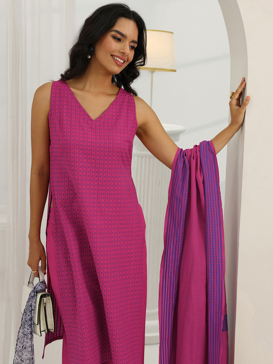 Libas Women Striped Kurta with Palazzo & Dupatta