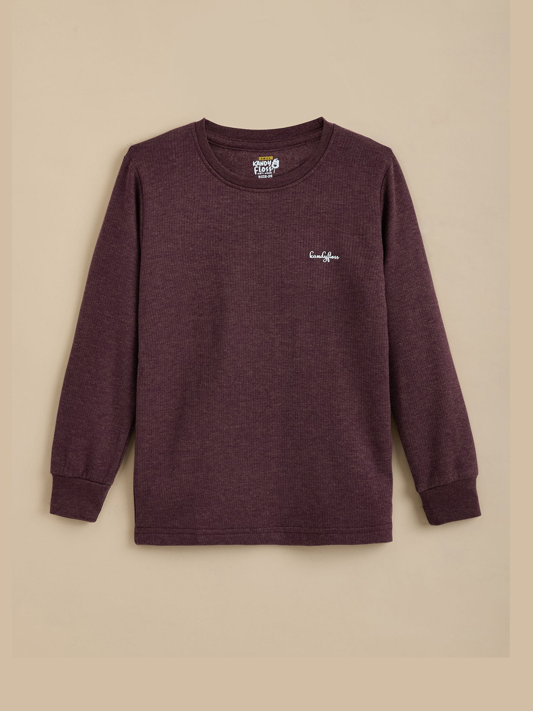 Hopscotch Kids  Brown Waffle Knit Full-Sleeve Cotton Thermal Tops